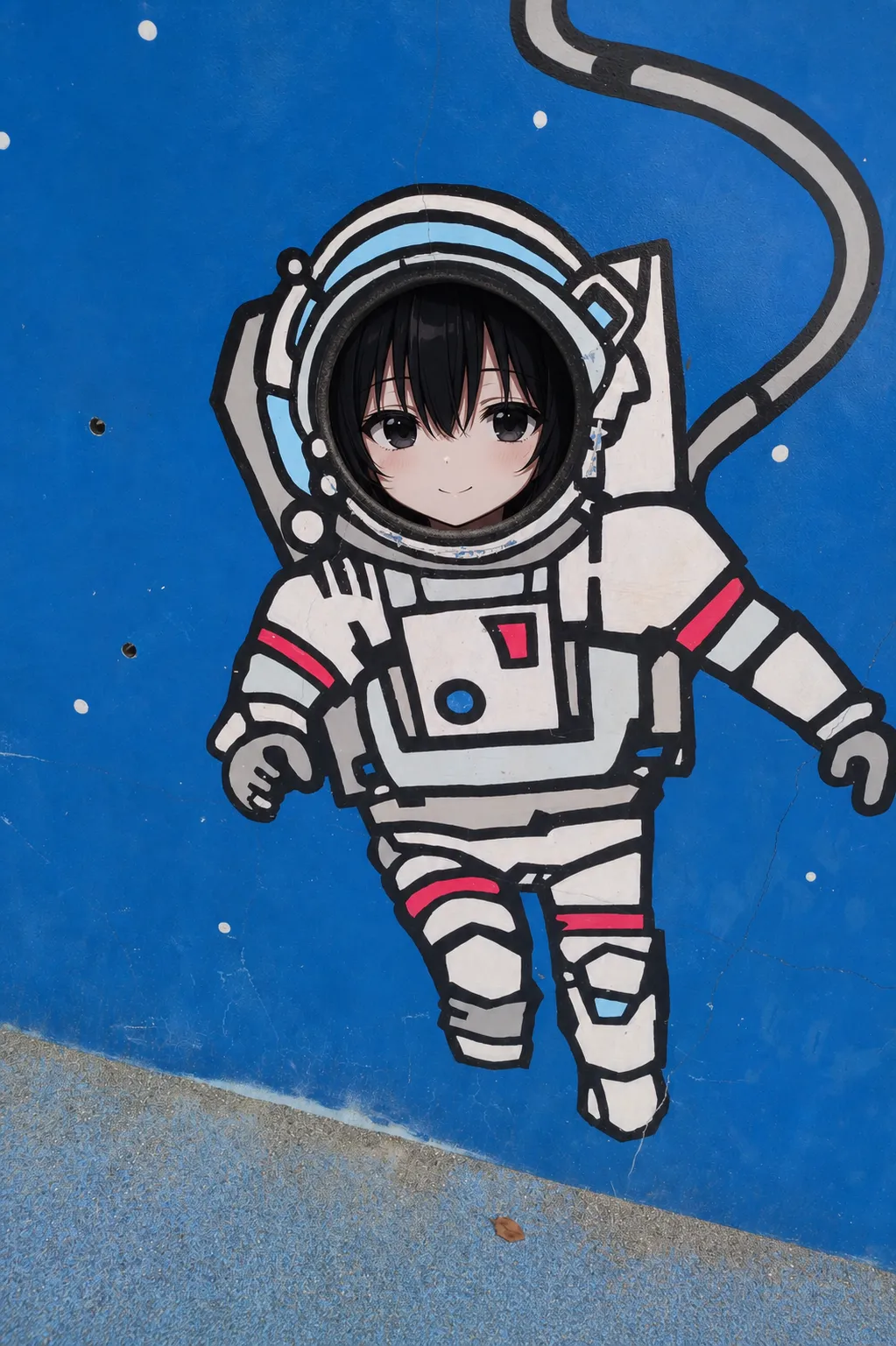 萩中公園の宇宙飛行士の顔ハメに入った凜